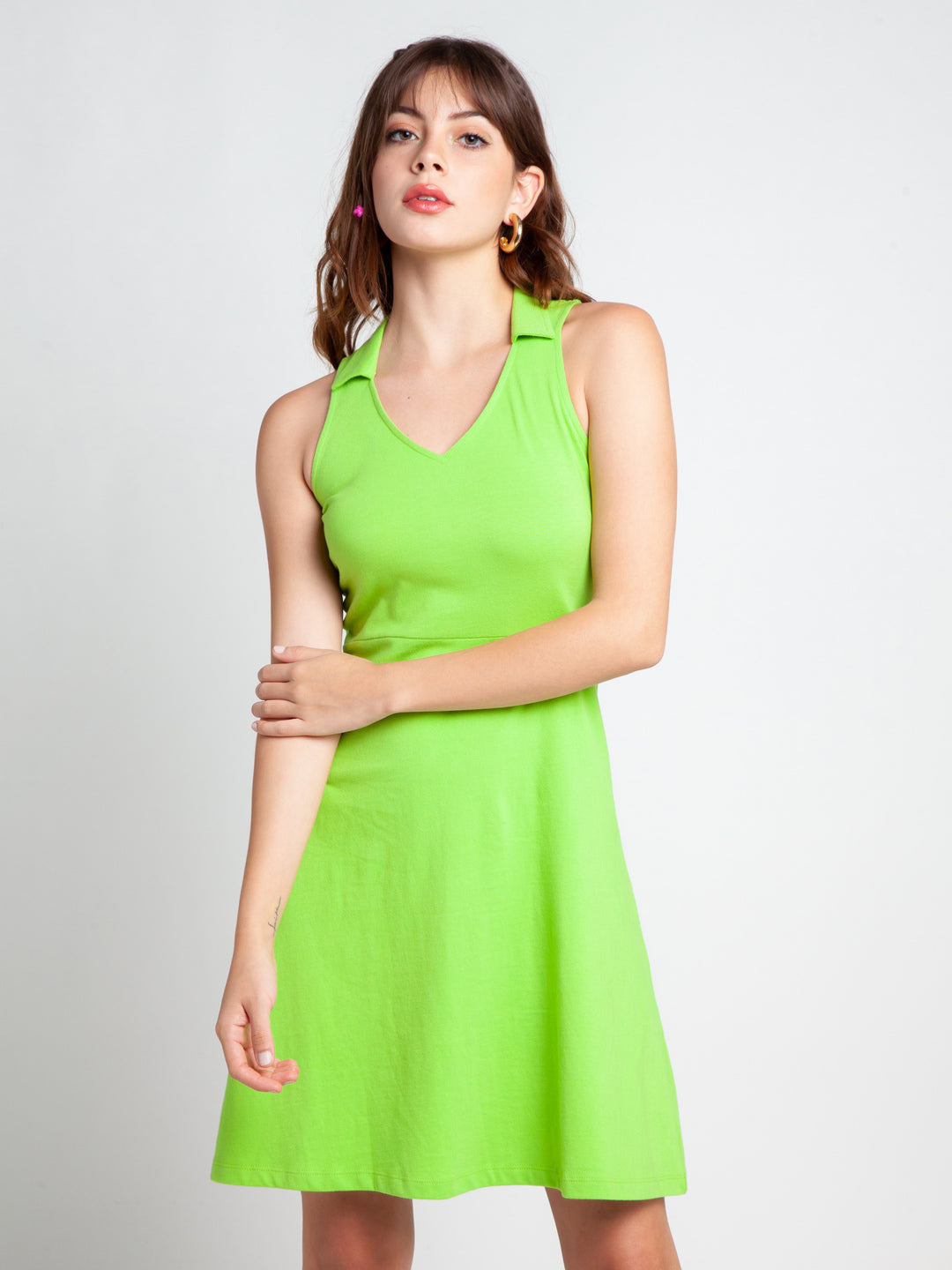 Green Solid Short Dress