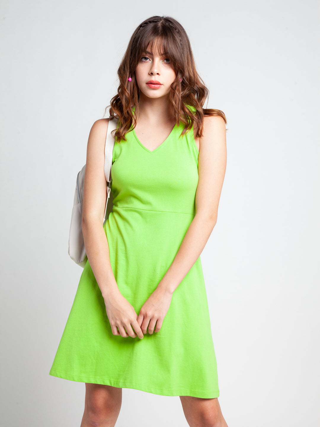 Green Solid Short Dress