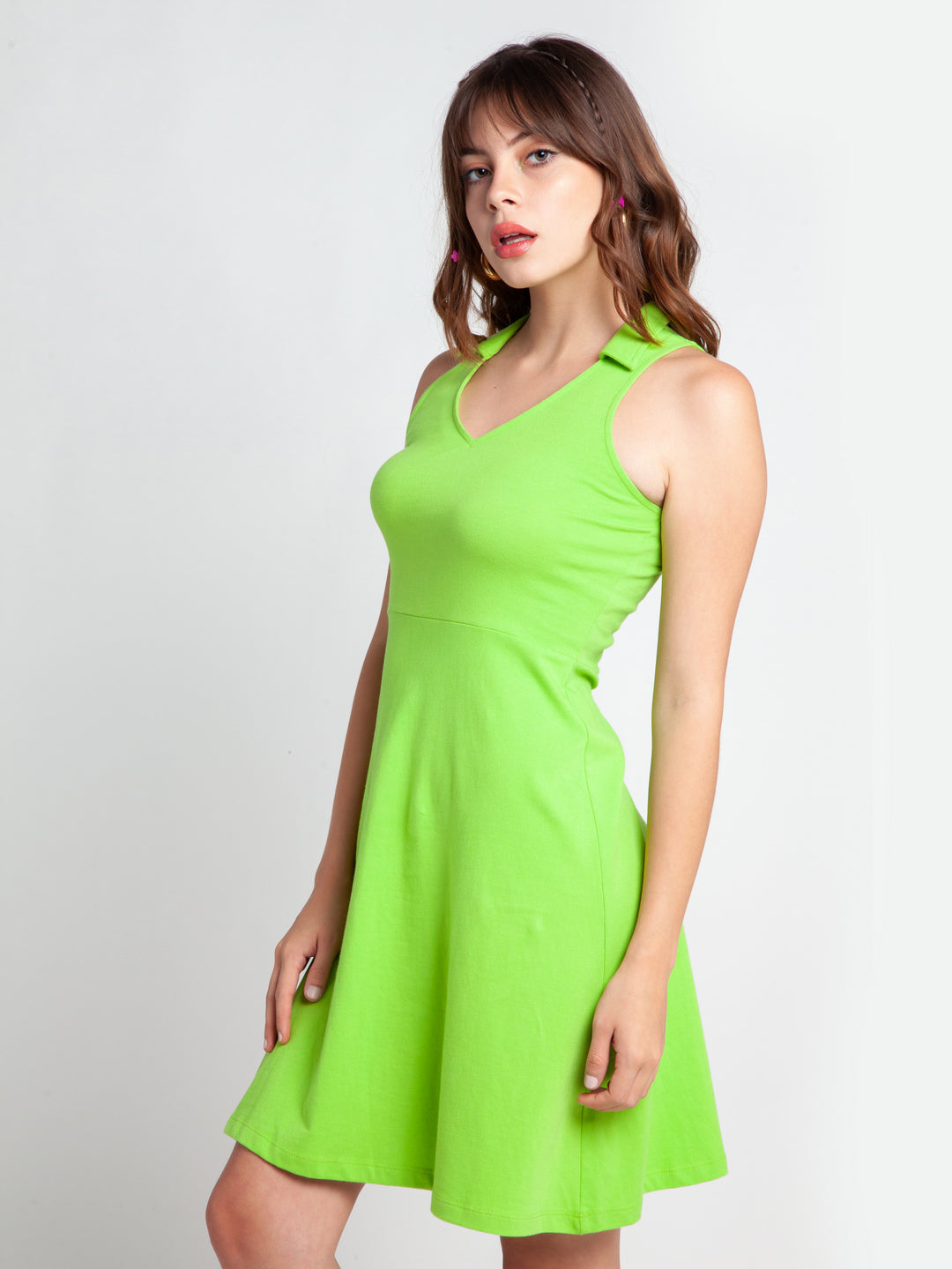 Green Solid Short Dress