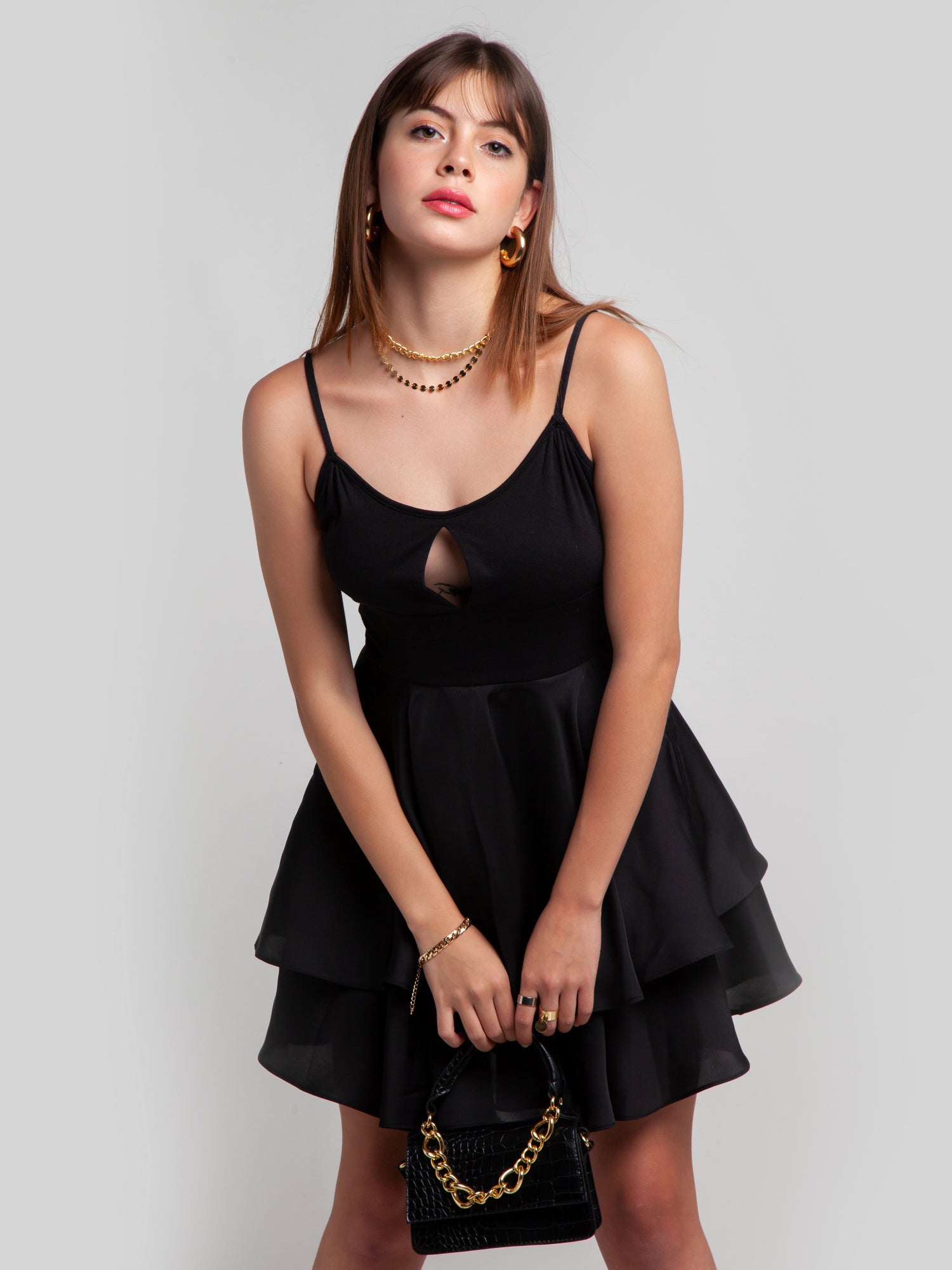 Black Solid A-Line Short Dress