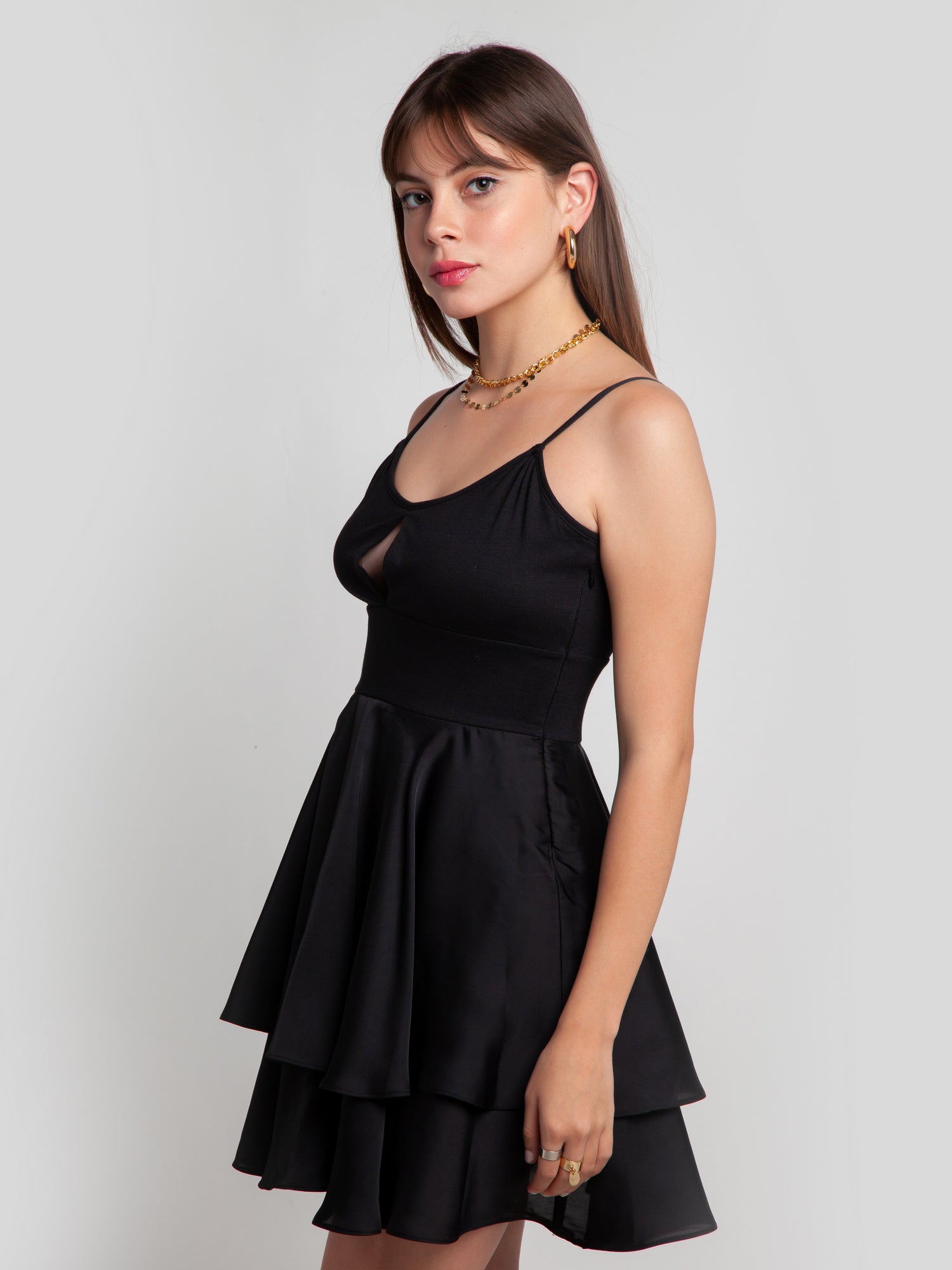 Black Solid A-Line Short Dress