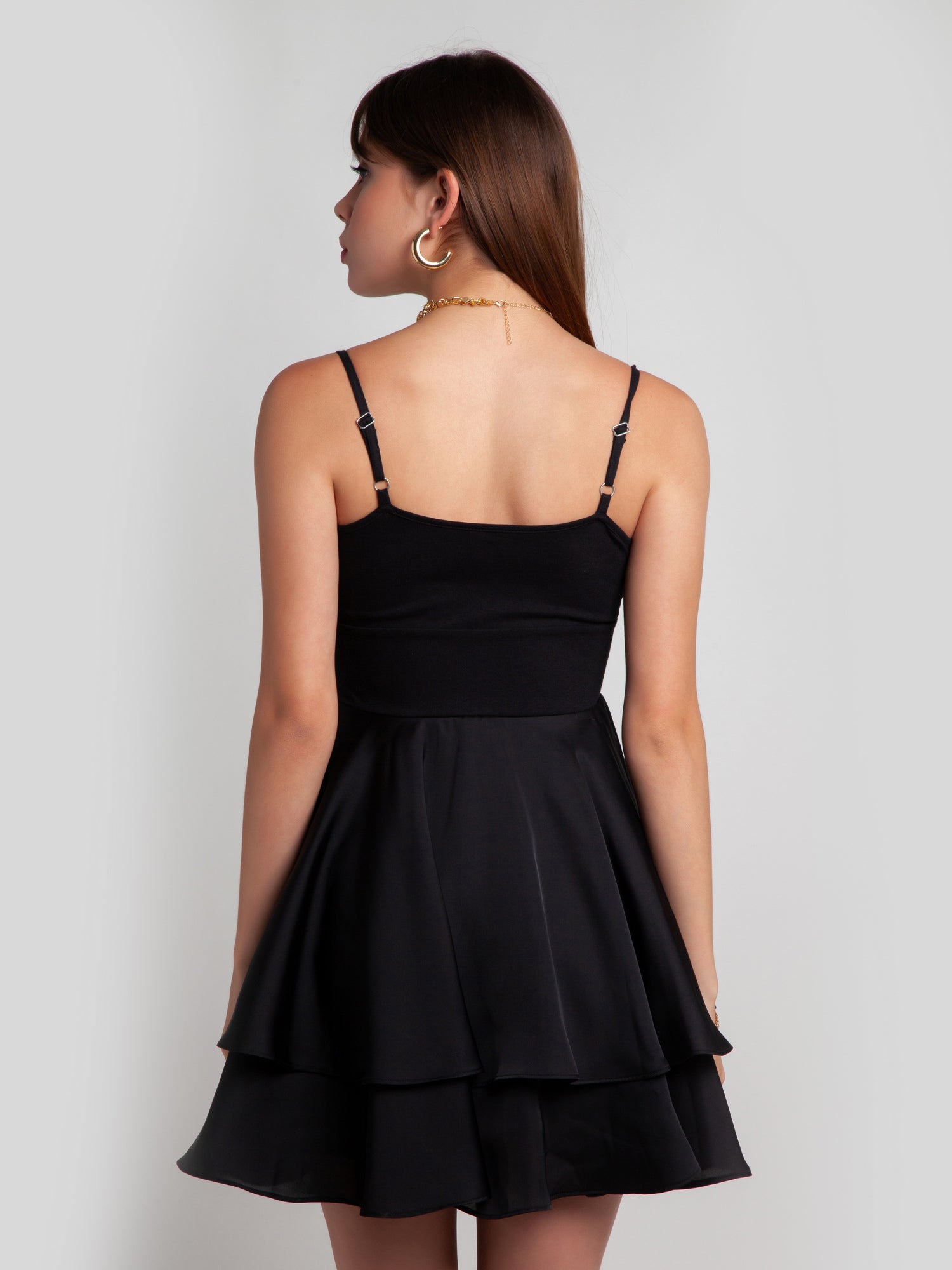 Black Solid A-Line Short Dress