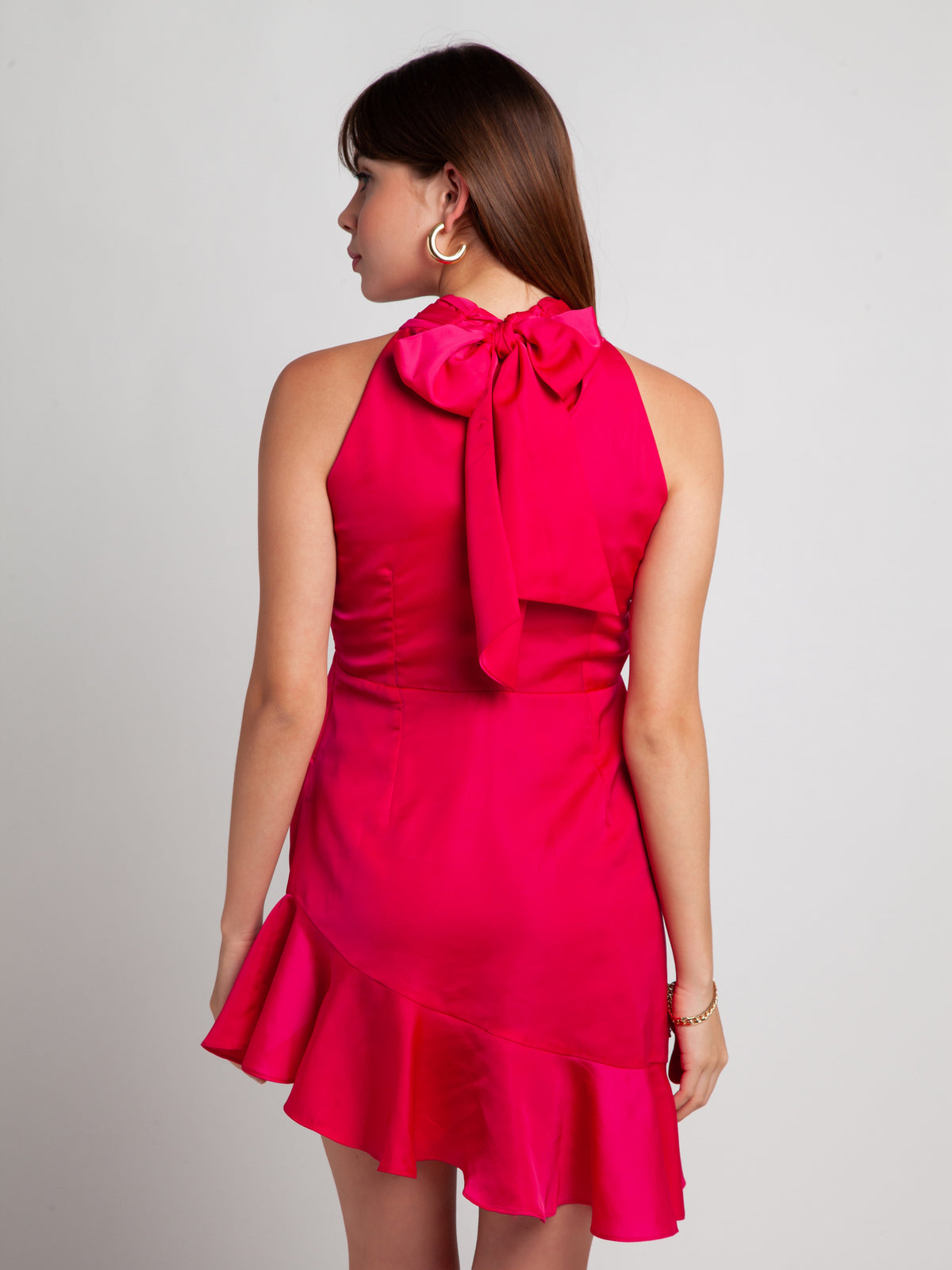 Pink Solid Ruffled Short Dress For Women