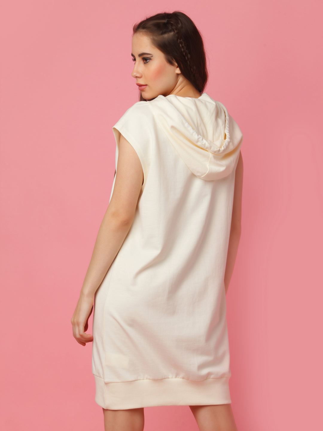 White Solid Straight Short Dress For Women