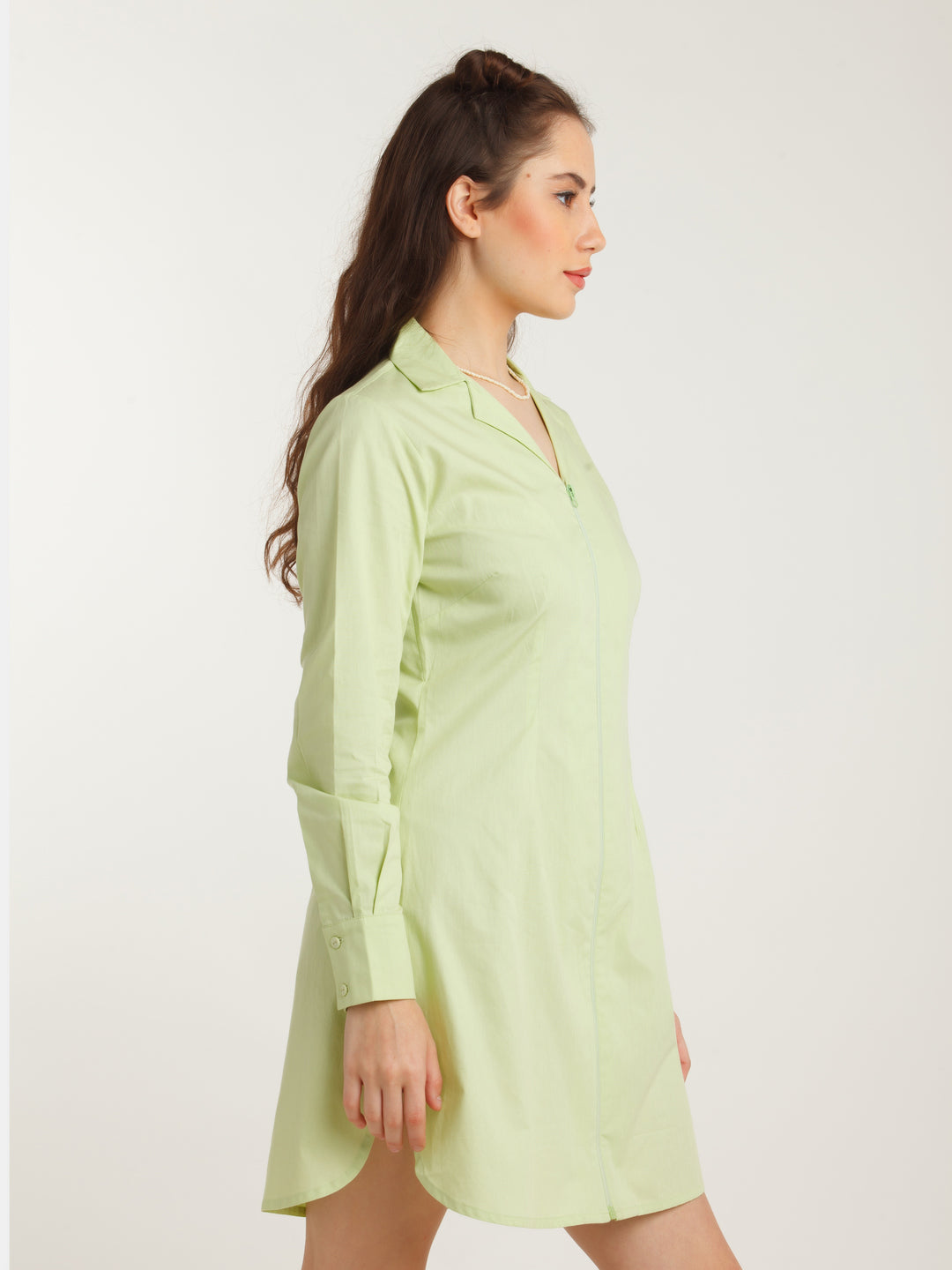 Green Solid Shirt Dress