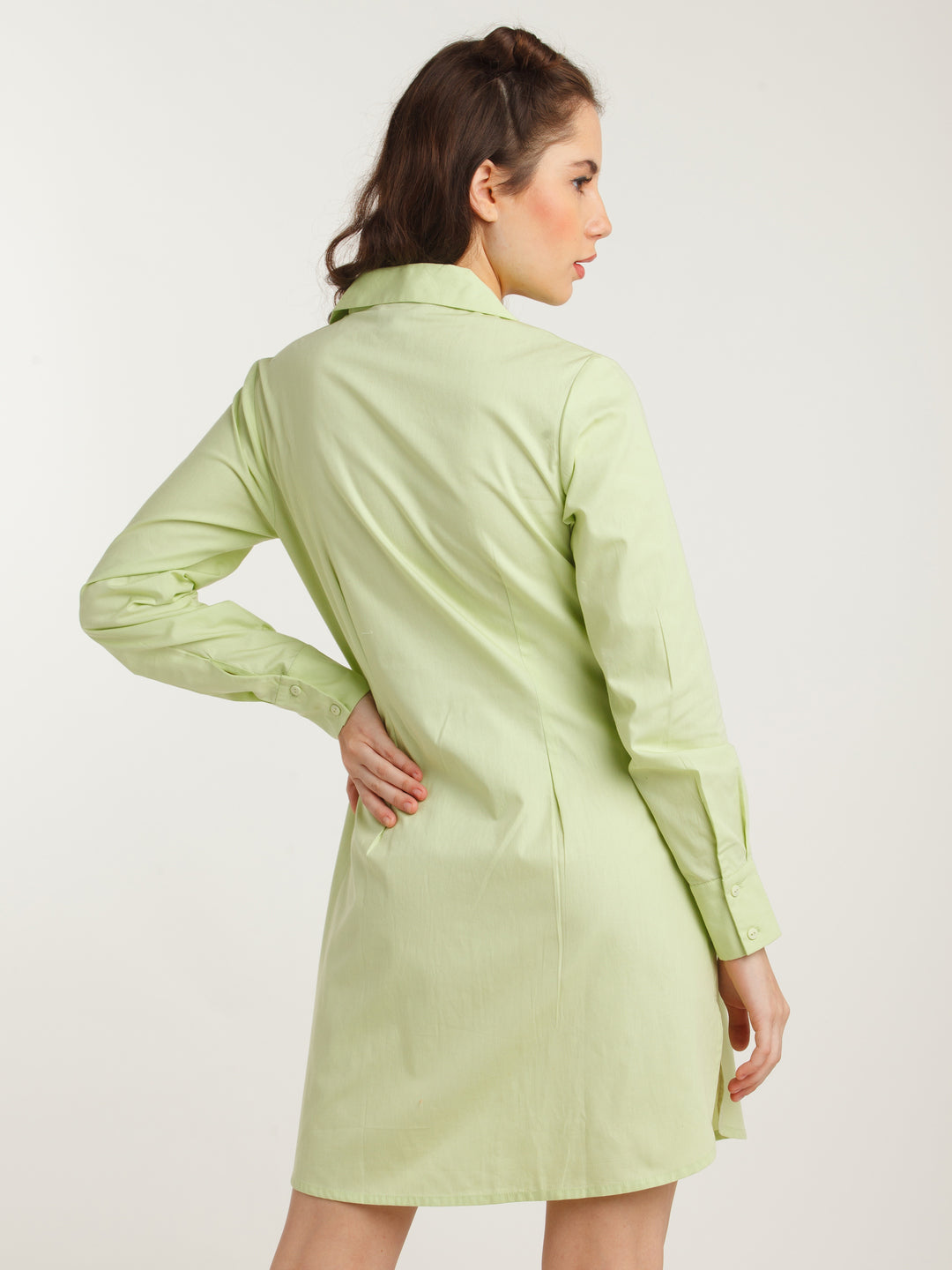 Green Solid Shirt Dress