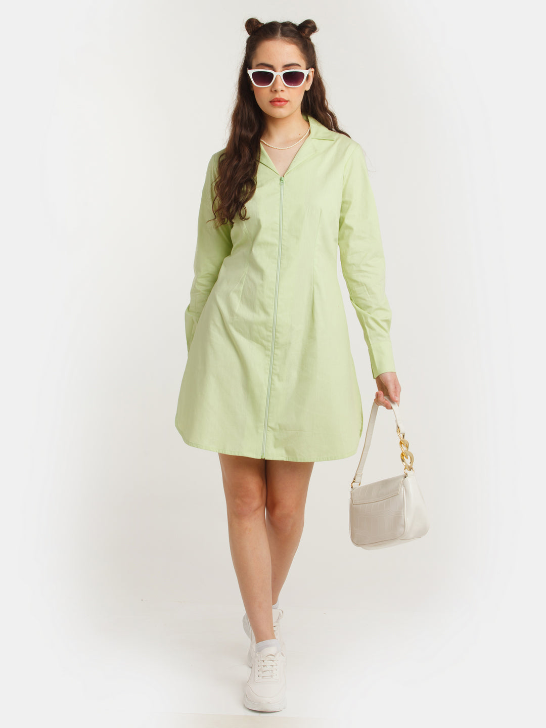 Green Solid Shirt Dress