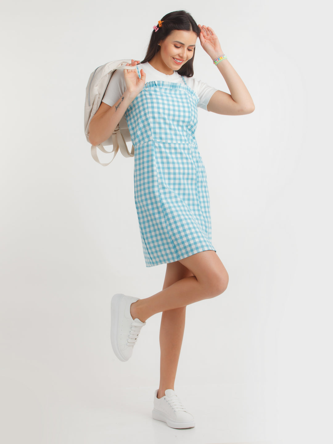 Blue Checked Mini Dress