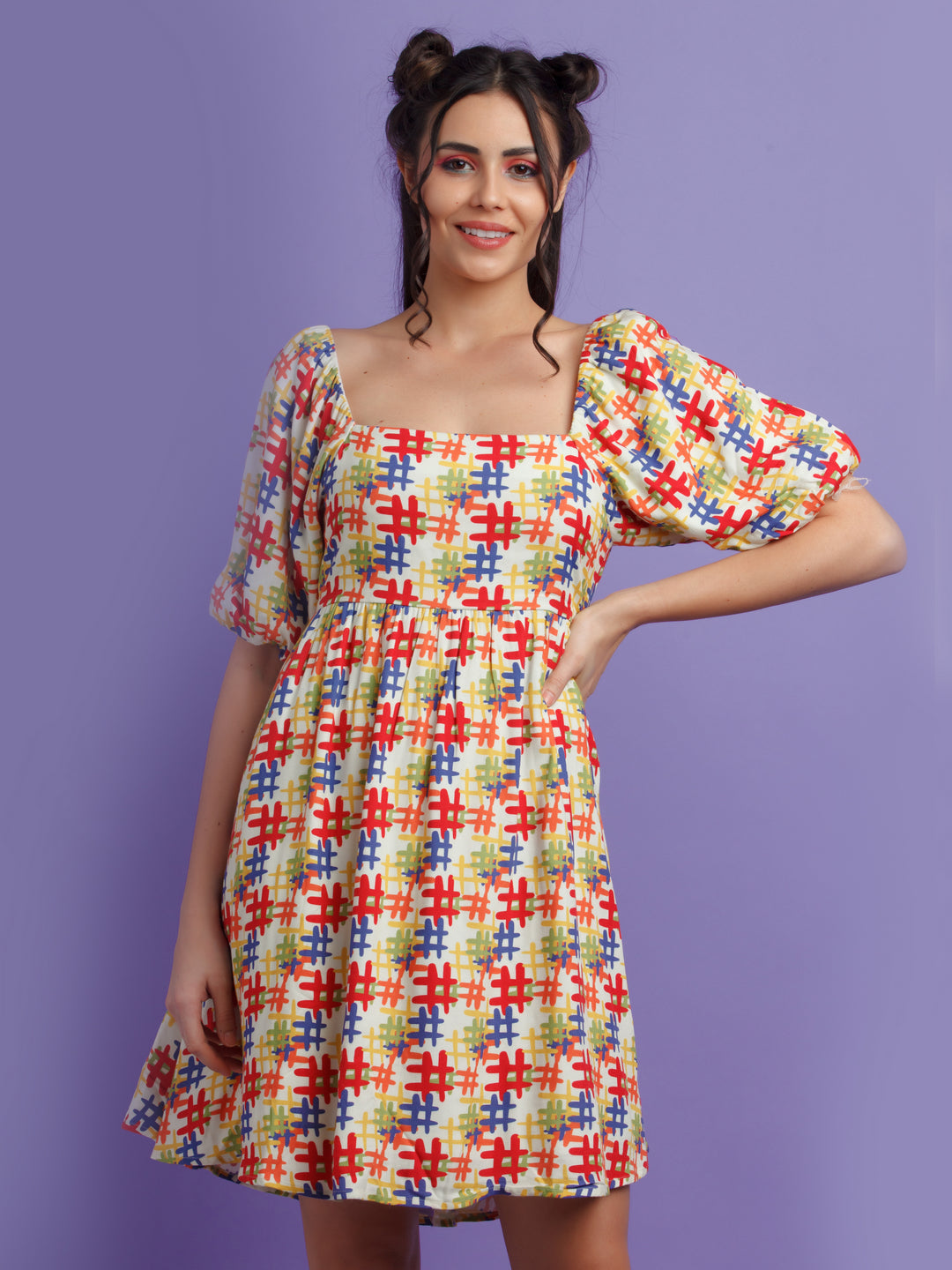 Multi Color Printed Mini Dress For Women