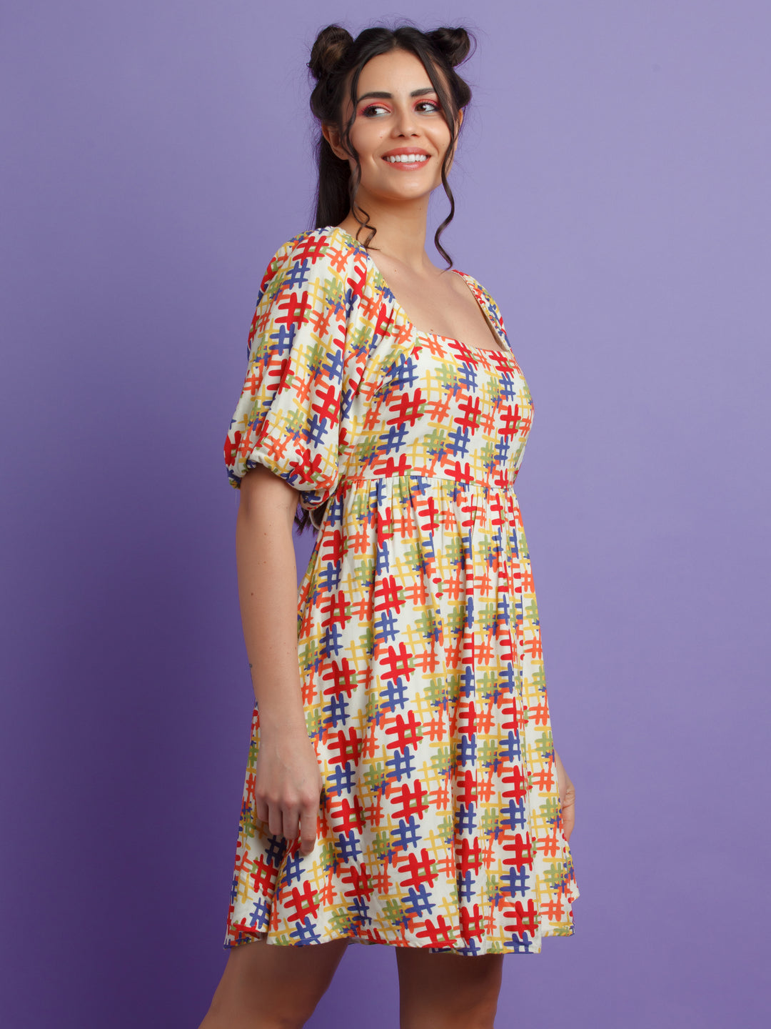 Multi Color Printed Mini Dress For Women