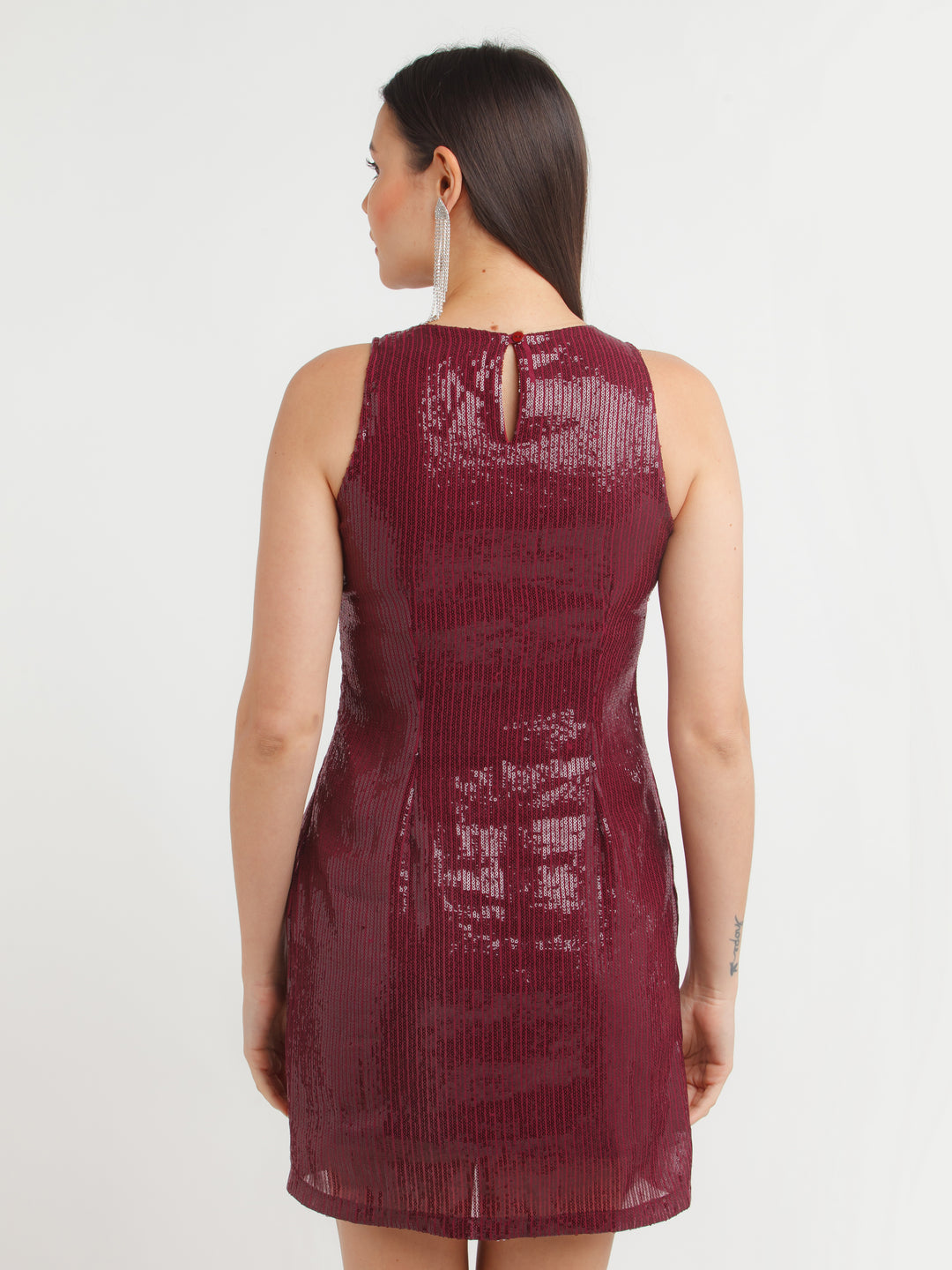 Maroon Embellished Fitted Short Dress