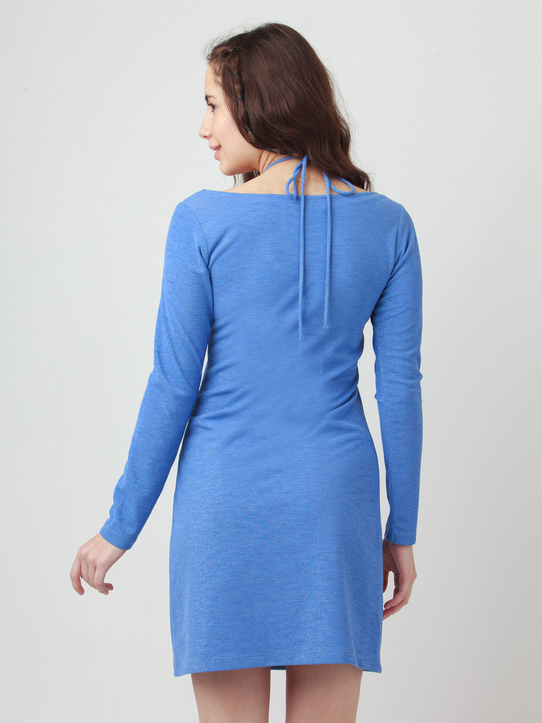 Blue Shimmer Tie-Up Short Dress For Women
