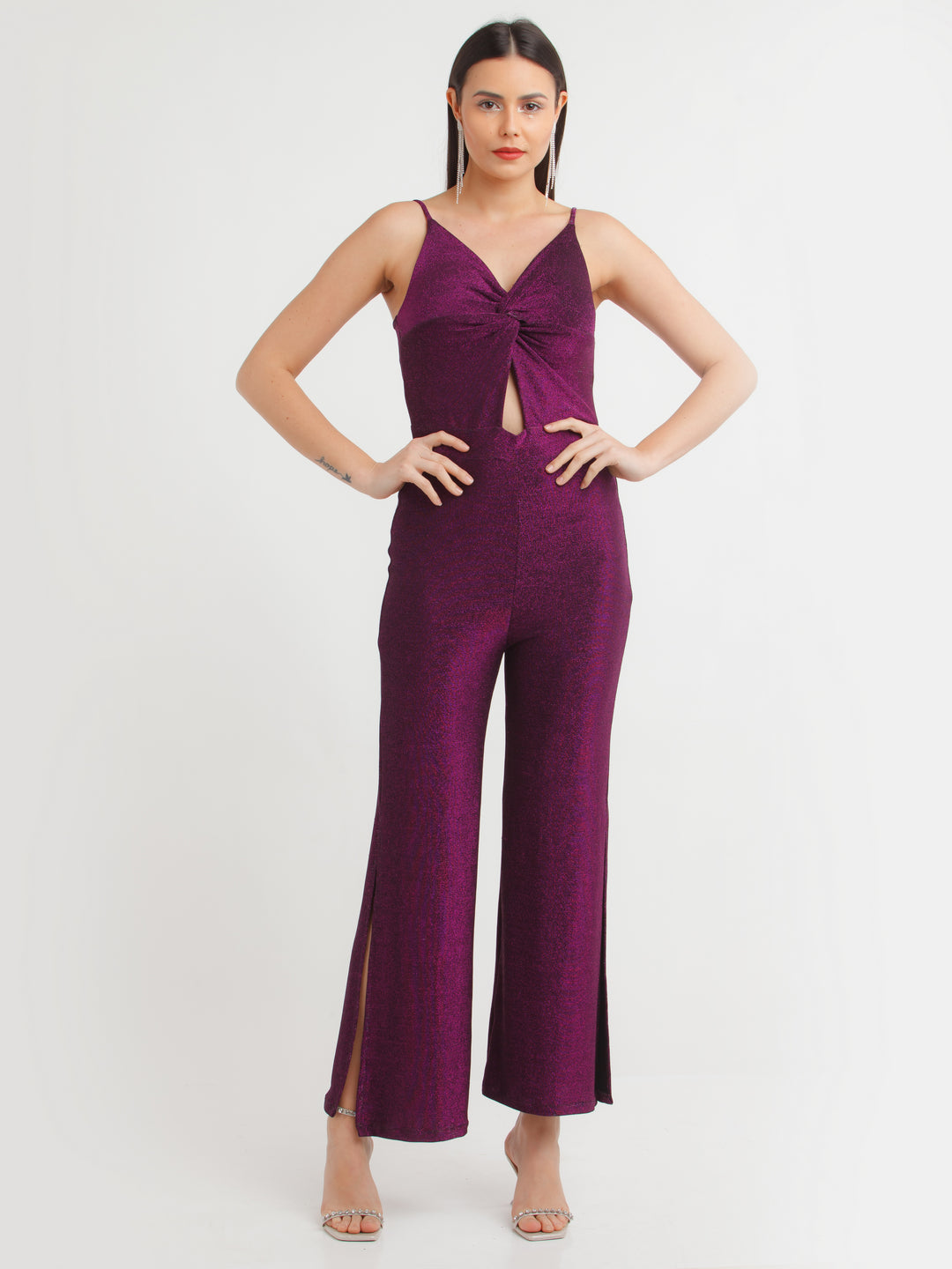 Purple Shimmer Twisted Jumpsuit For Women