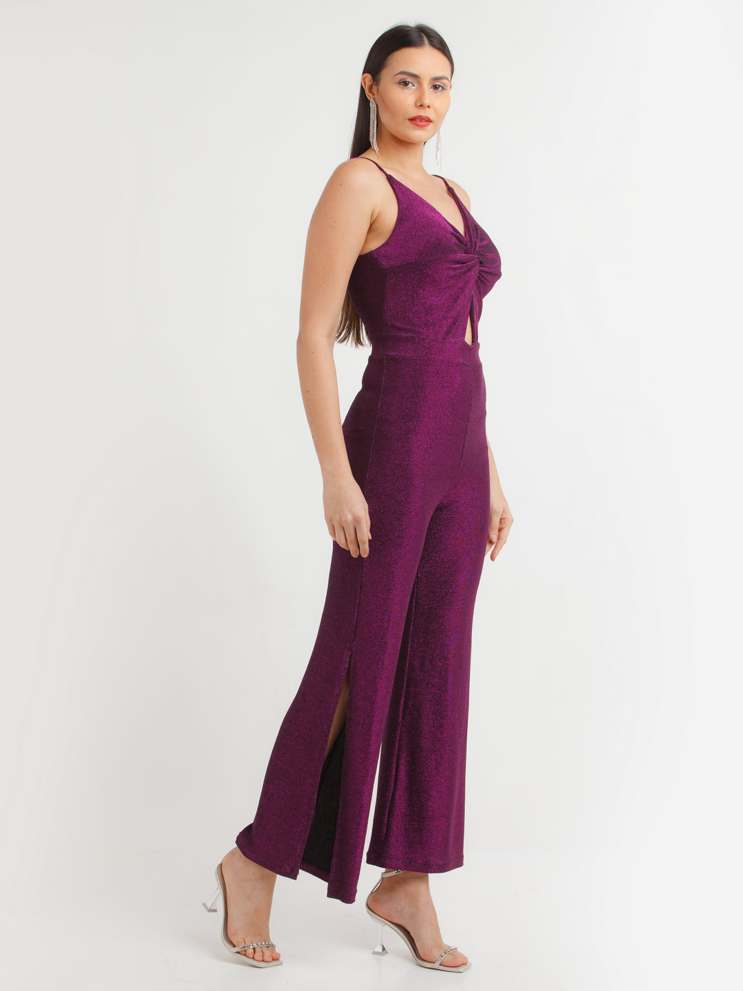Purple Shimmer Twisted Jumpsuit For Women
