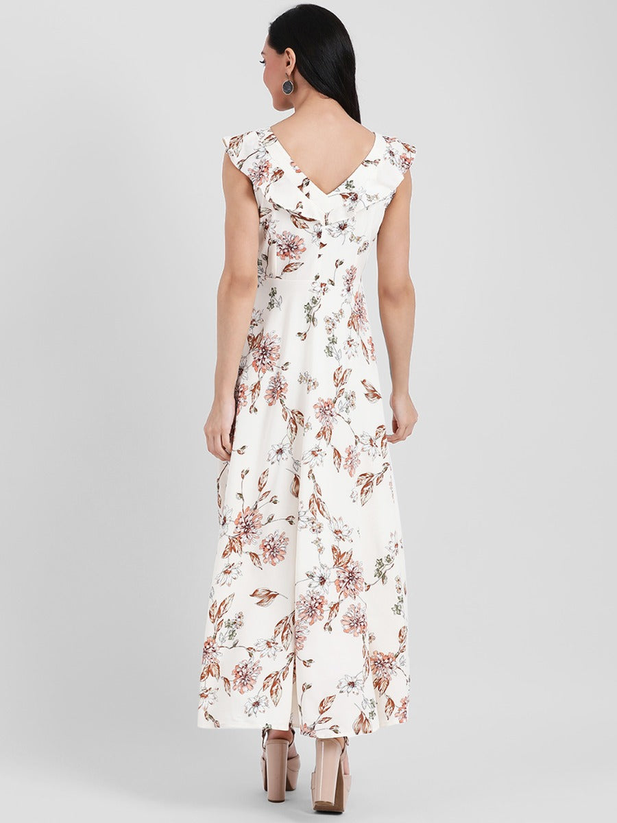 Off White Floral Printed Maxi Dress