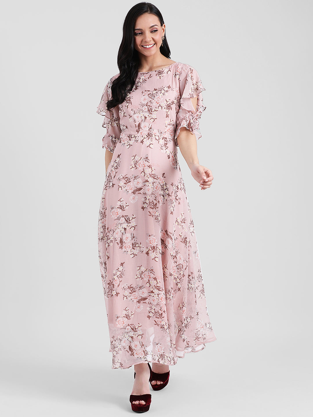 Pink Floral Printed Maxi Dress