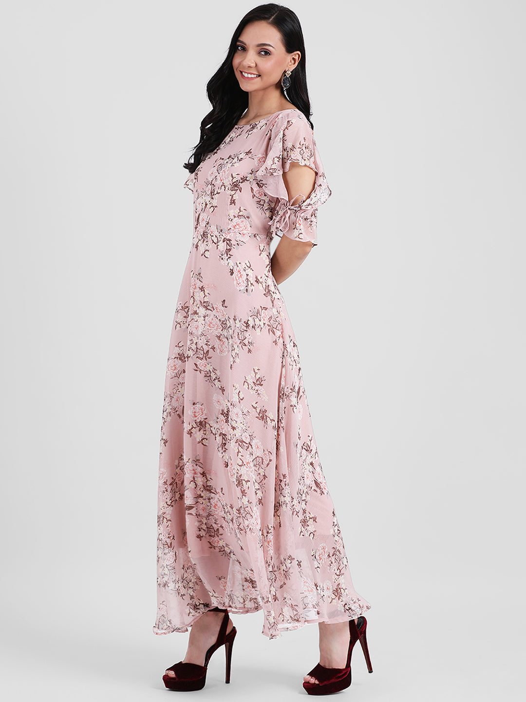 Pink Floral Printed Maxi Dress