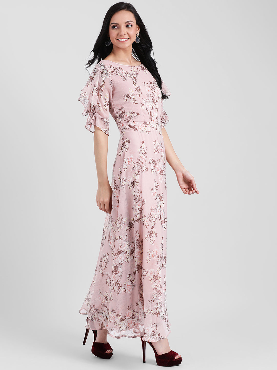 Pink Floral Printed Maxi Dress