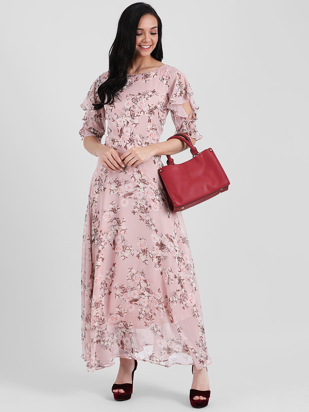 Pink Floral Printed Maxi Dress