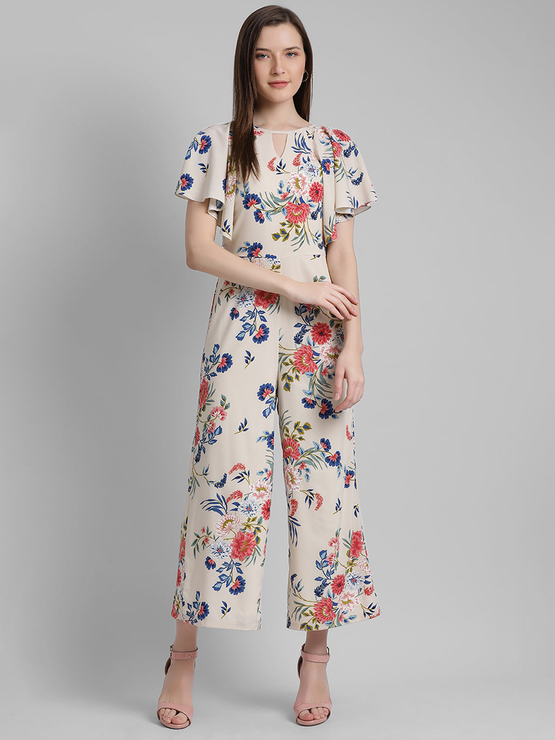 Beige Printed Regular Jumpsuit