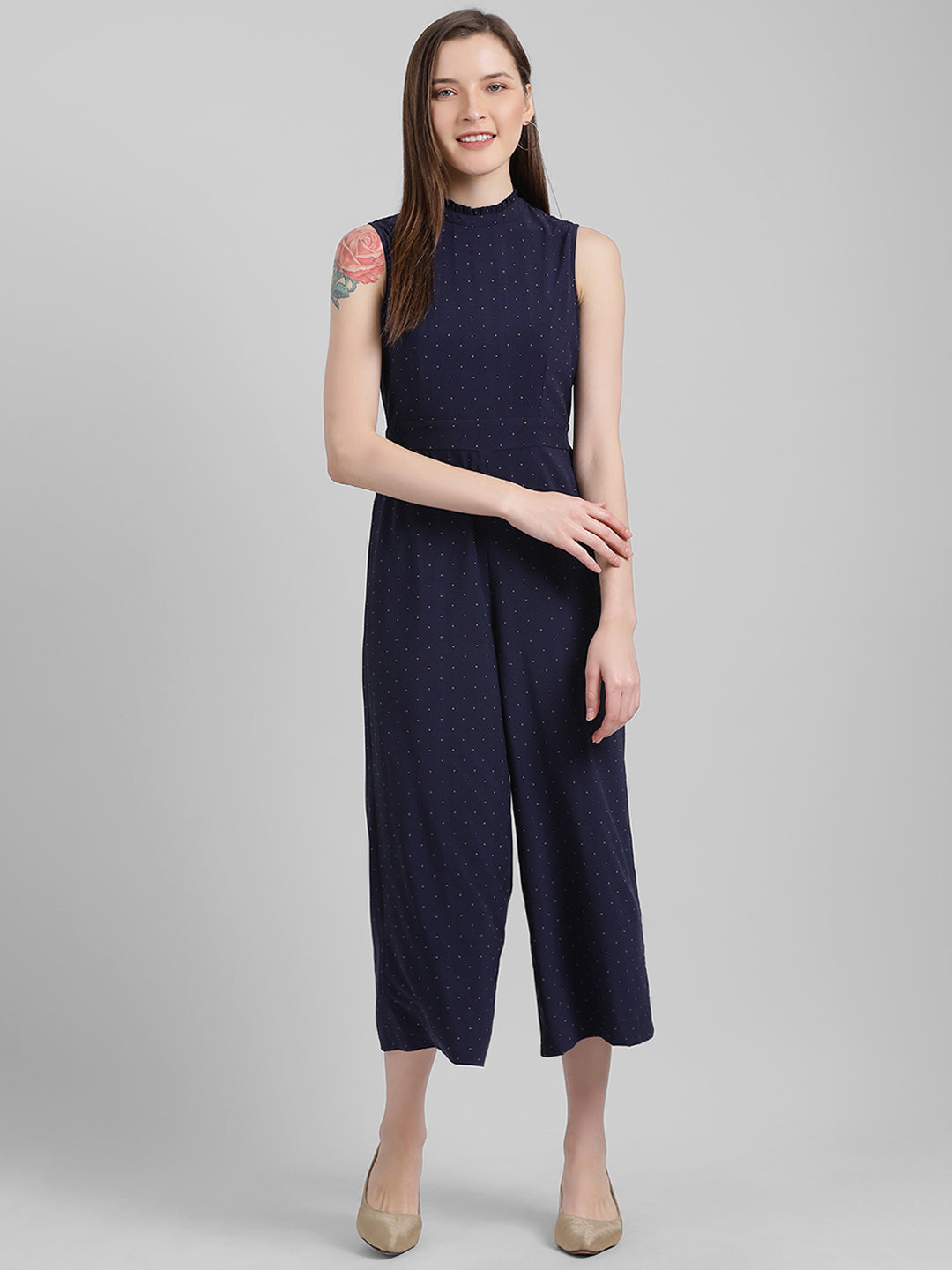 Navy Blue Printed Regular Jumpsuit