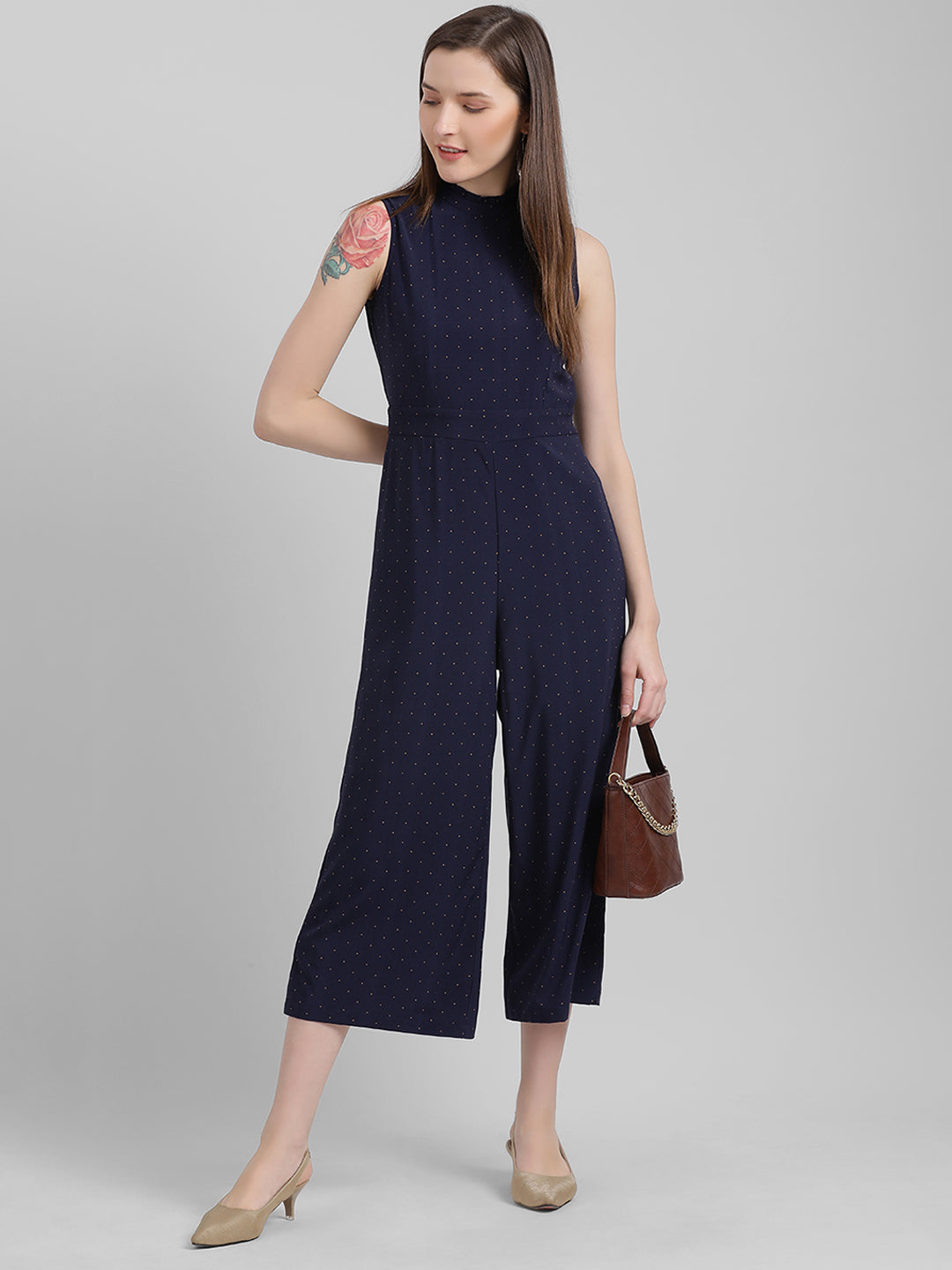 Navy Blue Printed Regular Jumpsuit