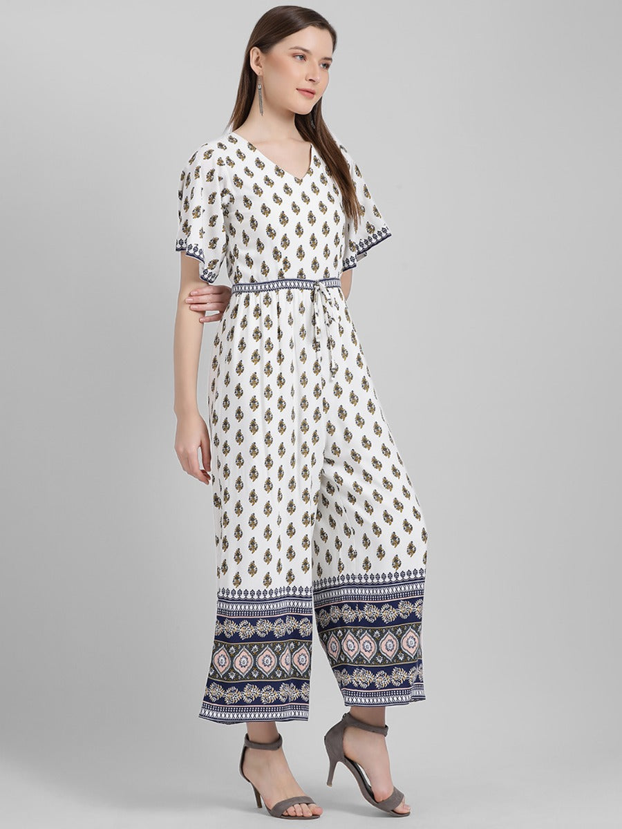 White Printed Regular Jumpsuit