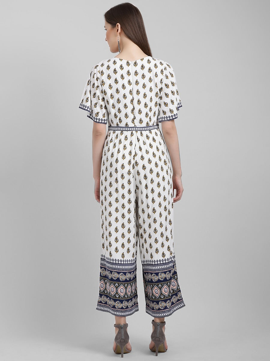 White Printed Regular Jumpsuit