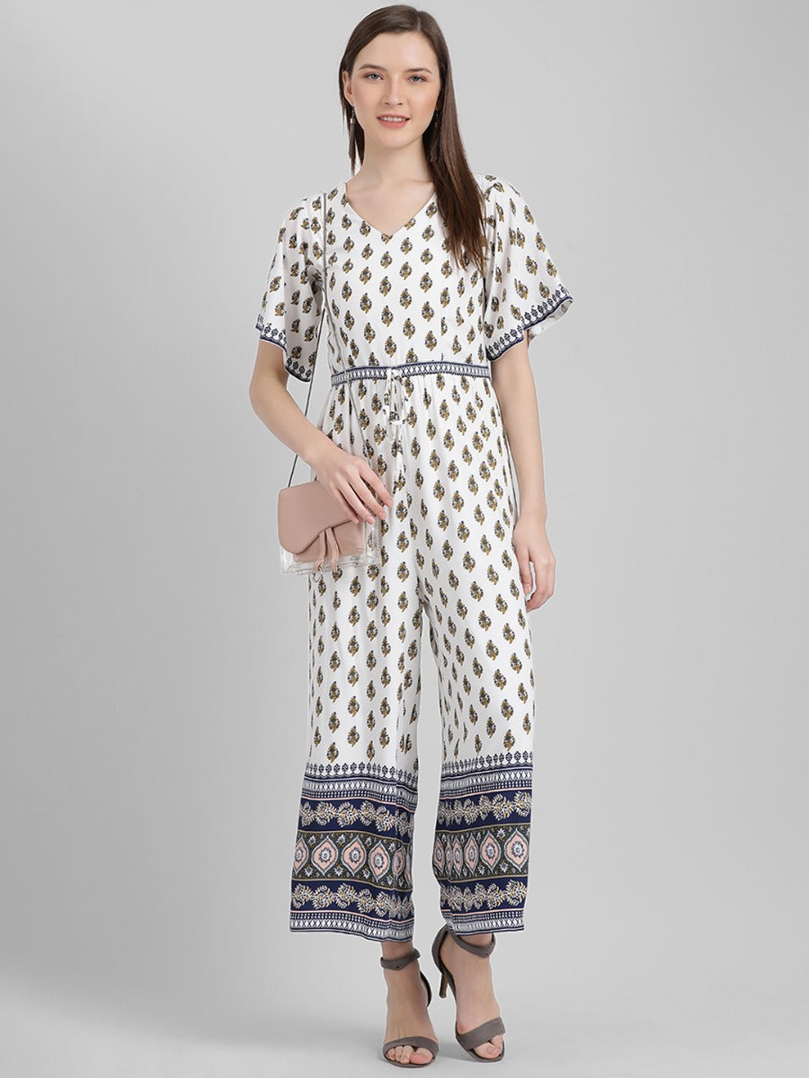 White Printed Regular Jumpsuit