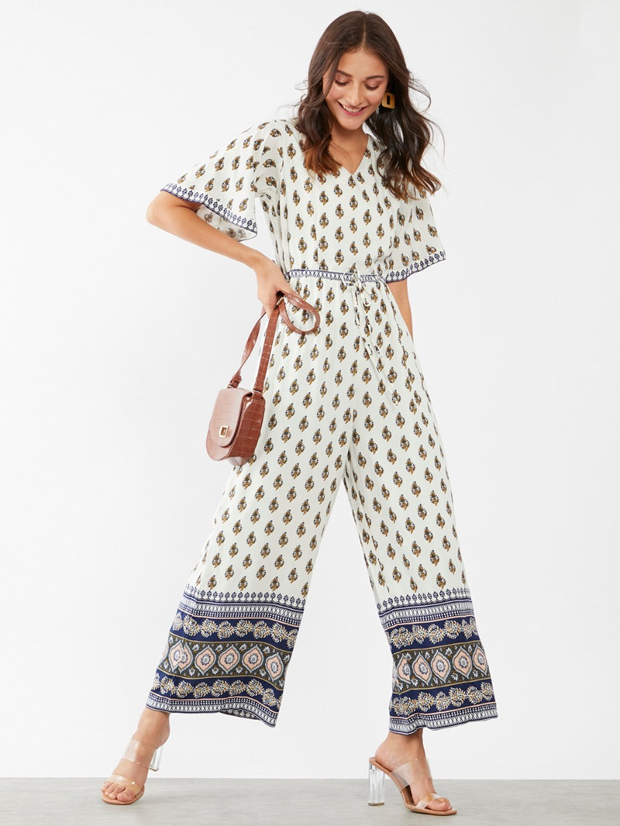 White Printed Regular Jumpsuit