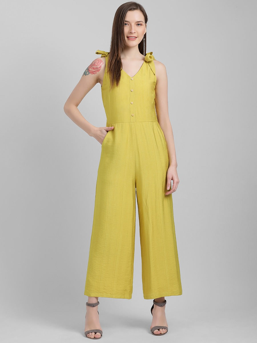 Yellow Solid Regular Jumpsuit