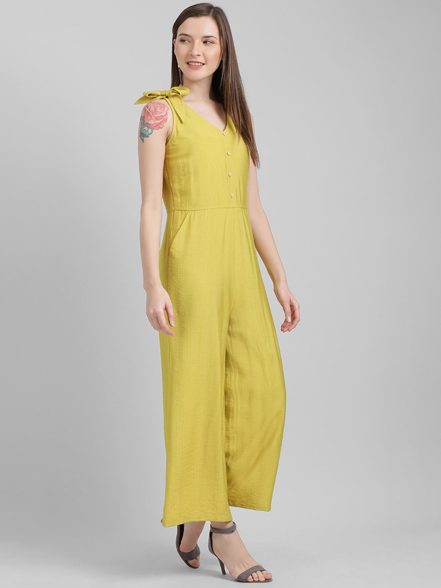 Yellow Solid Regular Jumpsuit