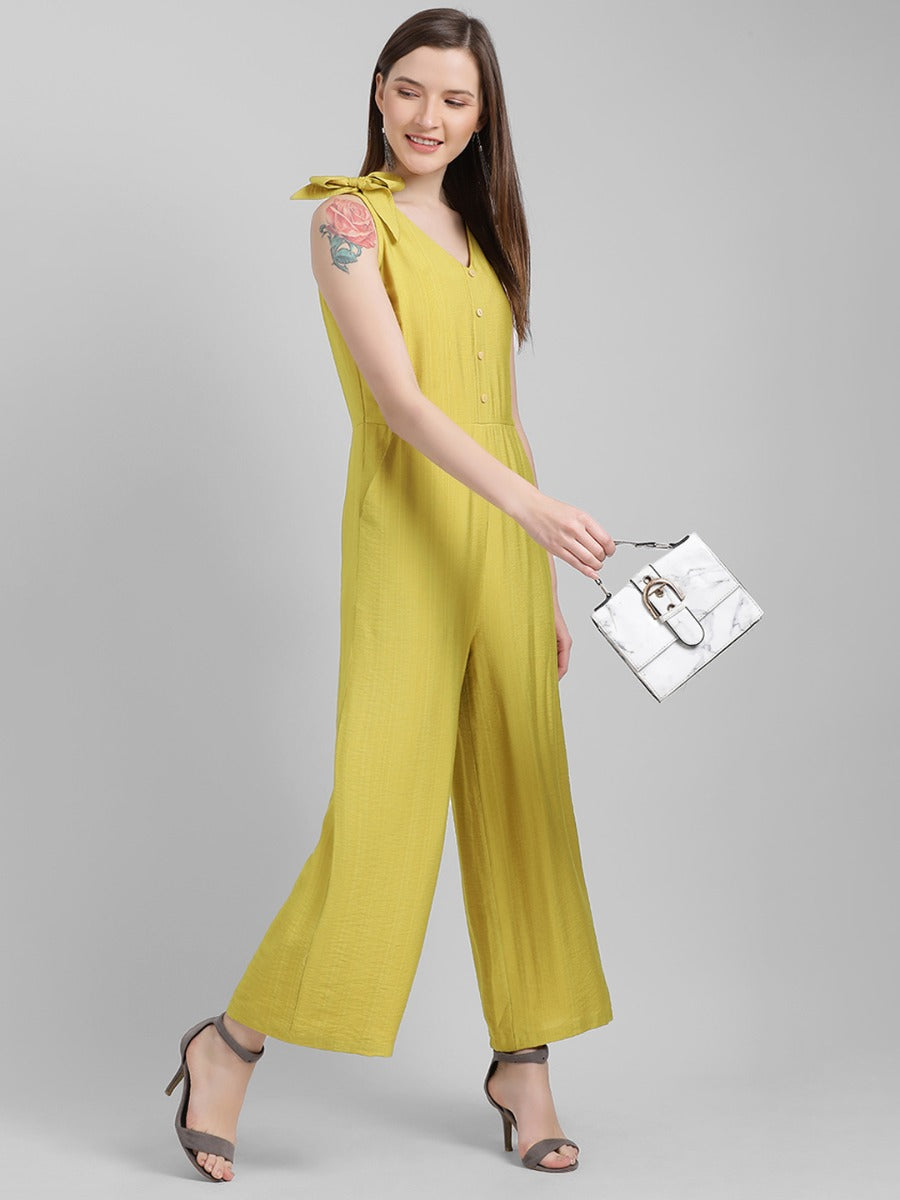 Yellow Solid Regular Jumpsuit