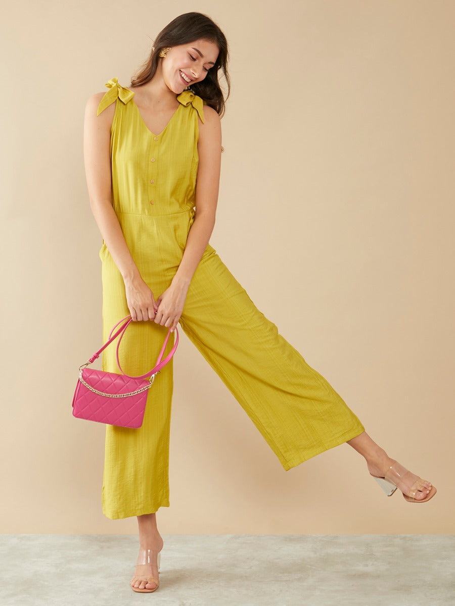 Yellow Solid Regular Jumpsuit