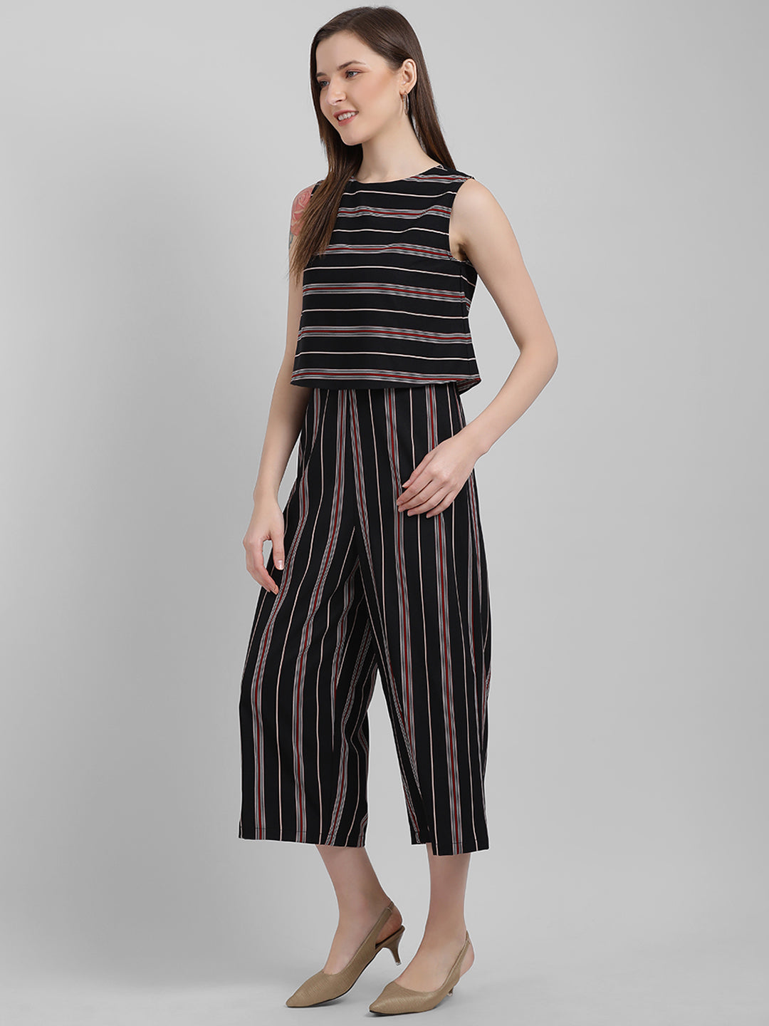 Black Striped Regular Jumpsuit