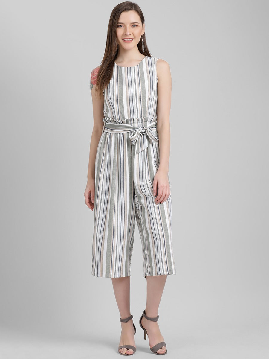 White Striped Regular Jumpsuit