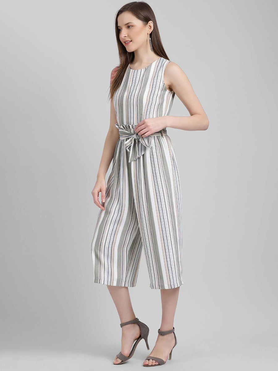 White Striped Regular Jumpsuit