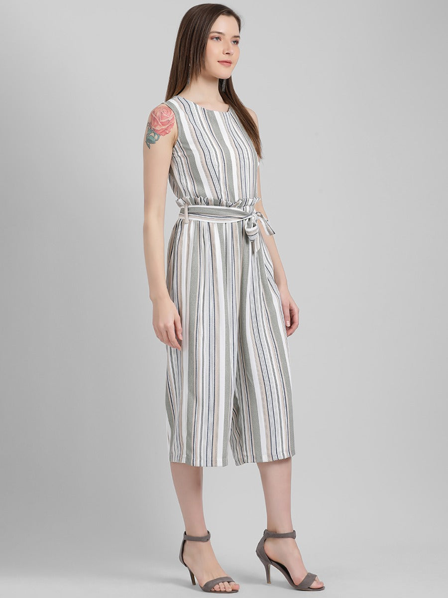 White Striped Regular Jumpsuit