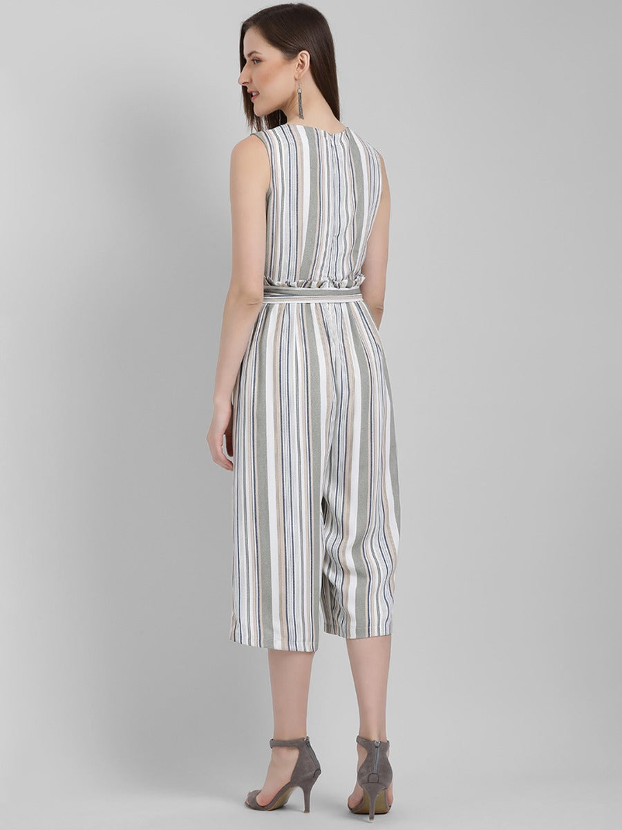 White Striped Regular Jumpsuit