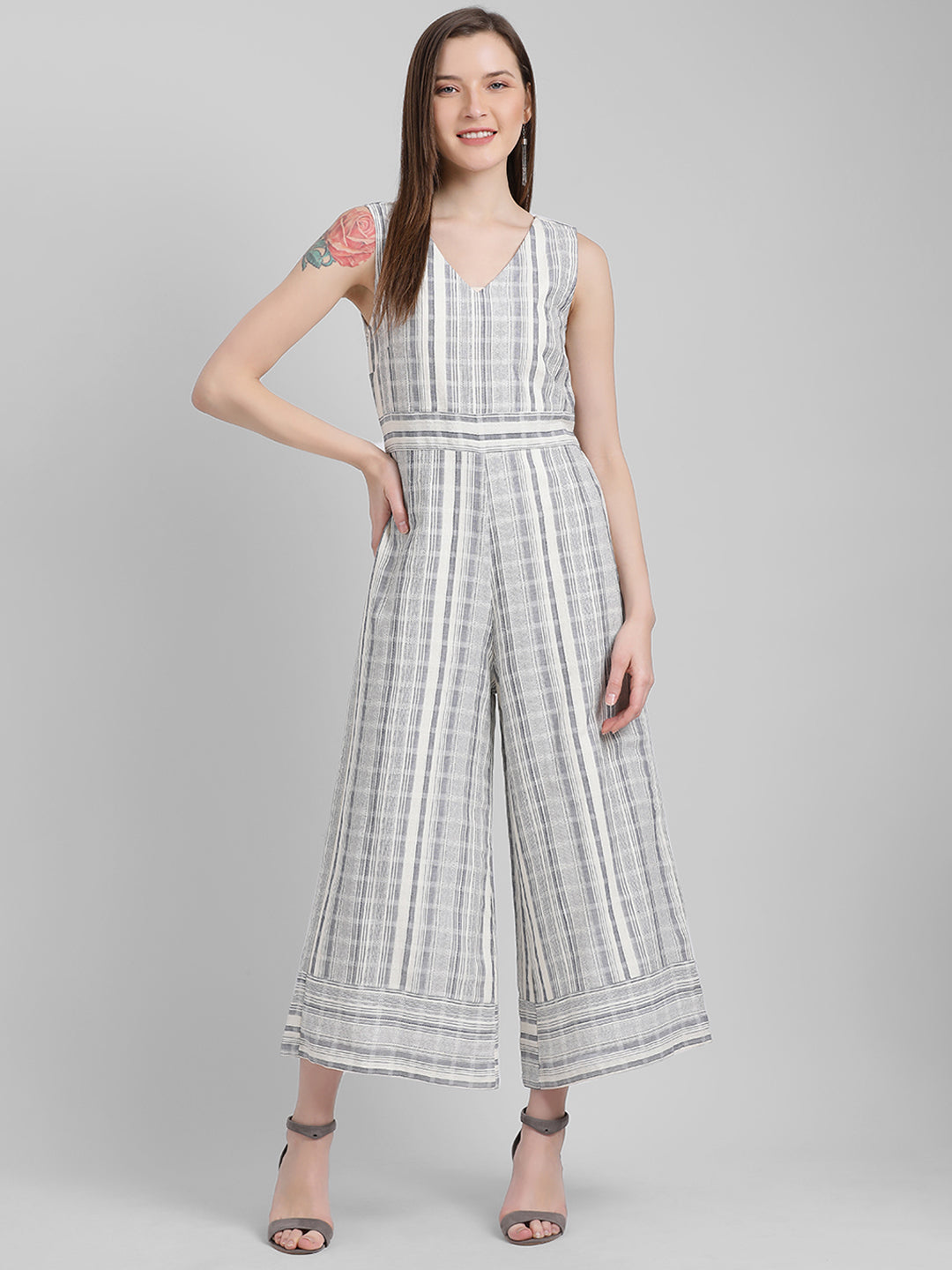 Off White Self Design Regular Jumpsuit