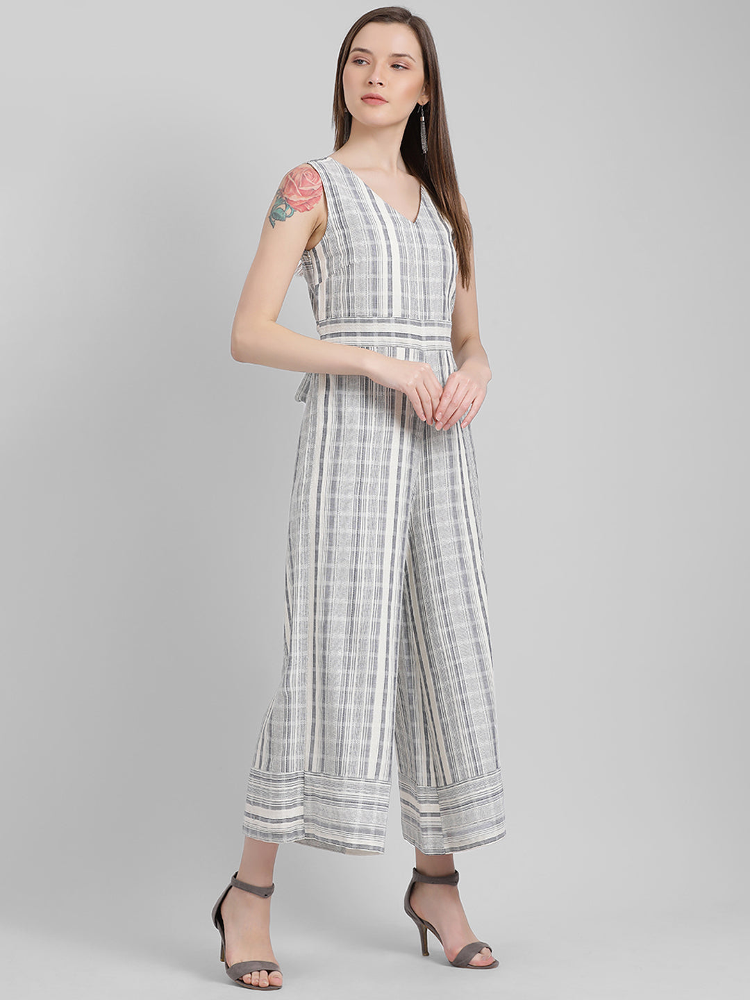 Off White Self Design Regular Jumpsuit