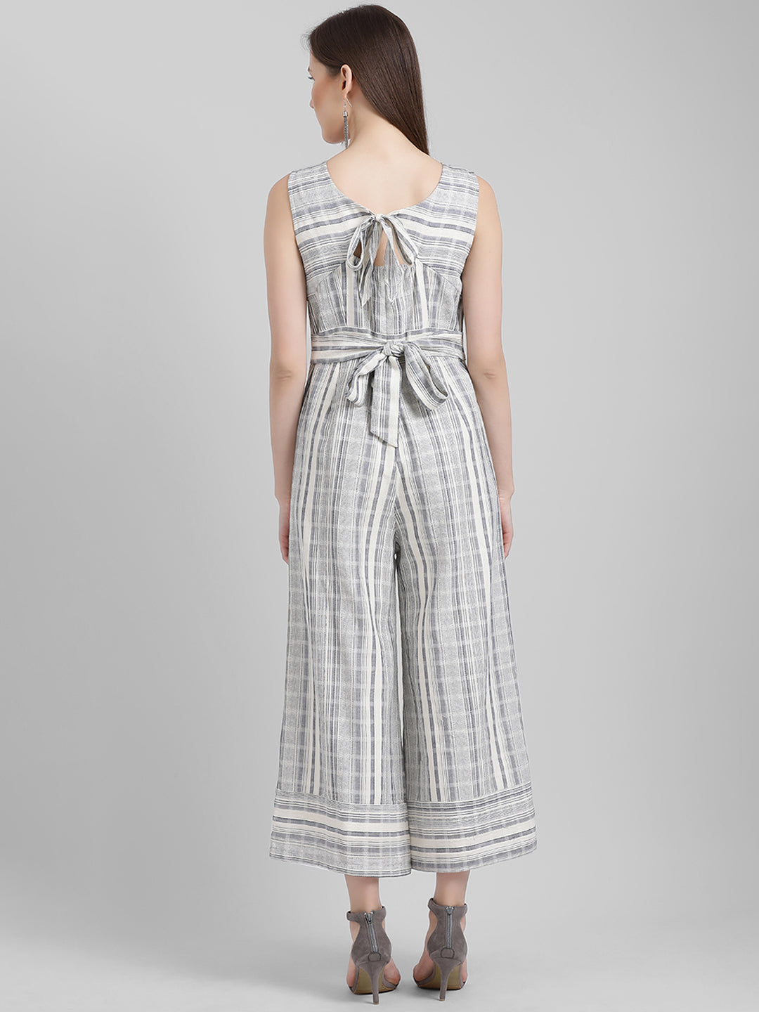 Off White Self Design Regular Jumpsuit