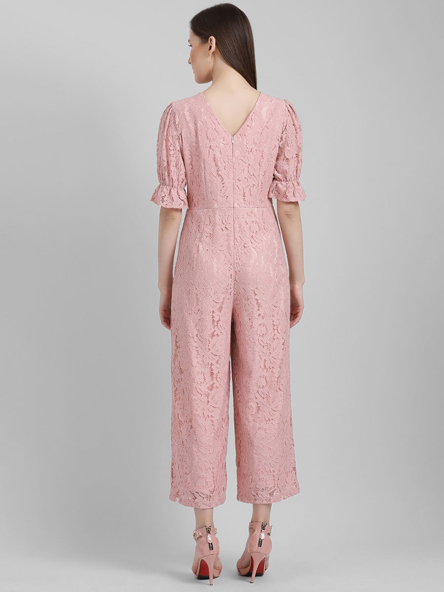 Pink Self Design Regular Jumpsuit