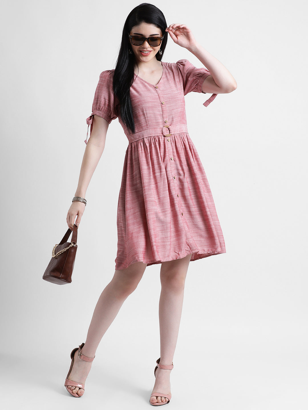 Pink Solid Sheath Dress