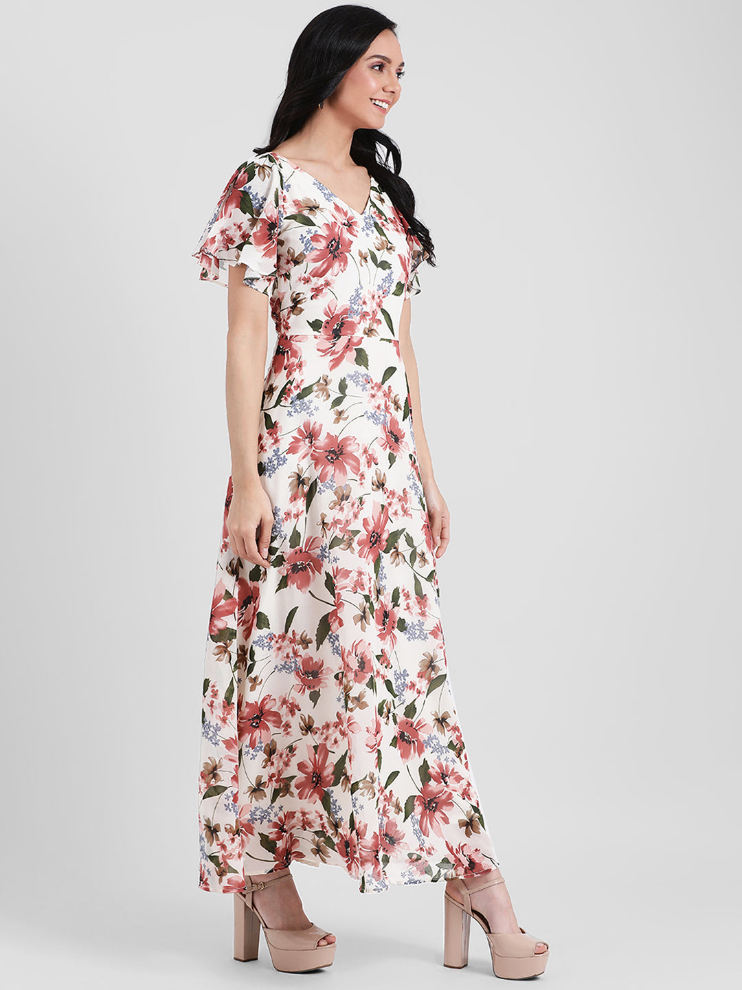 Off White Printed Maxi Dress