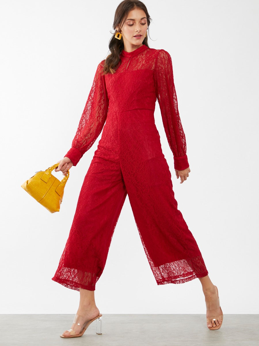 Red Self Design Regular Jumpsuit