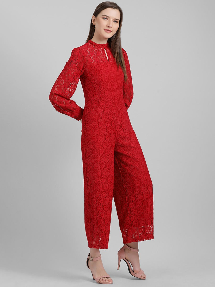 Red Self Design Regular Jumpsuit