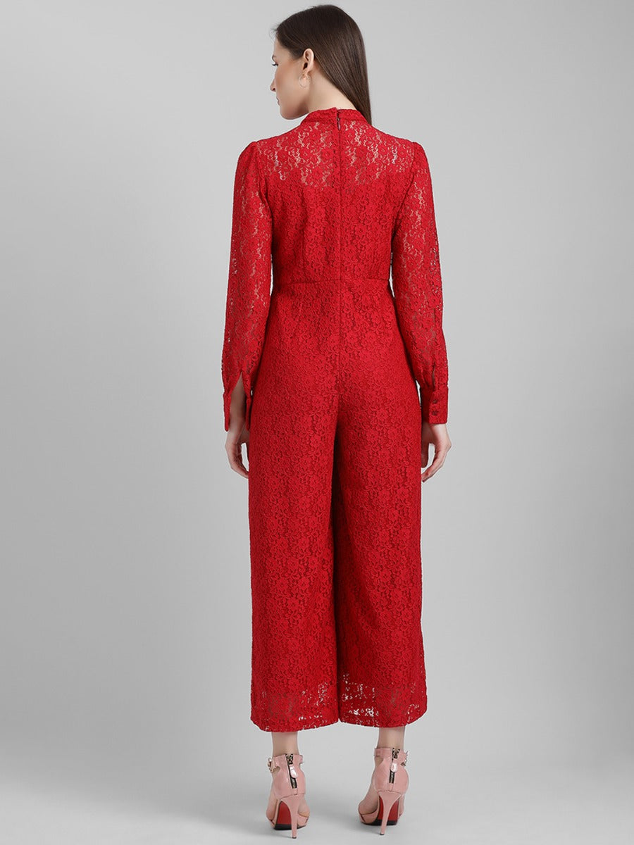 Red Self Design Regular Jumpsuit