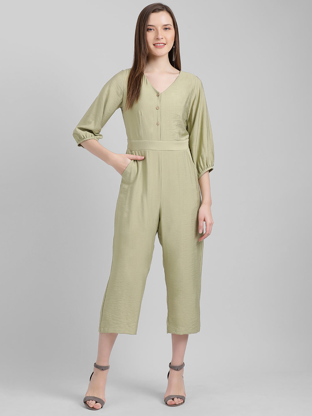 Green Solid Regular Jumpsuit