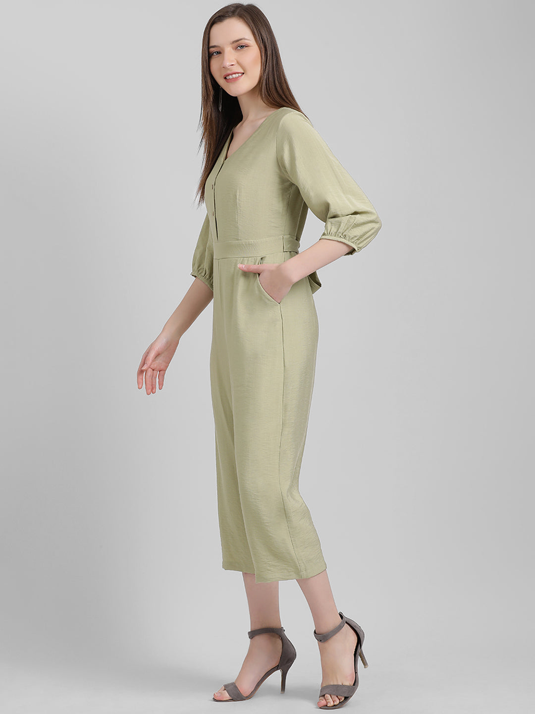 Green Solid Regular Jumpsuit